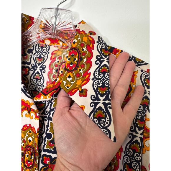 Vintage 1970s Bold Print Cotton dagger collar Shirt Boho Mod Festival medium - Picture 3 of 13